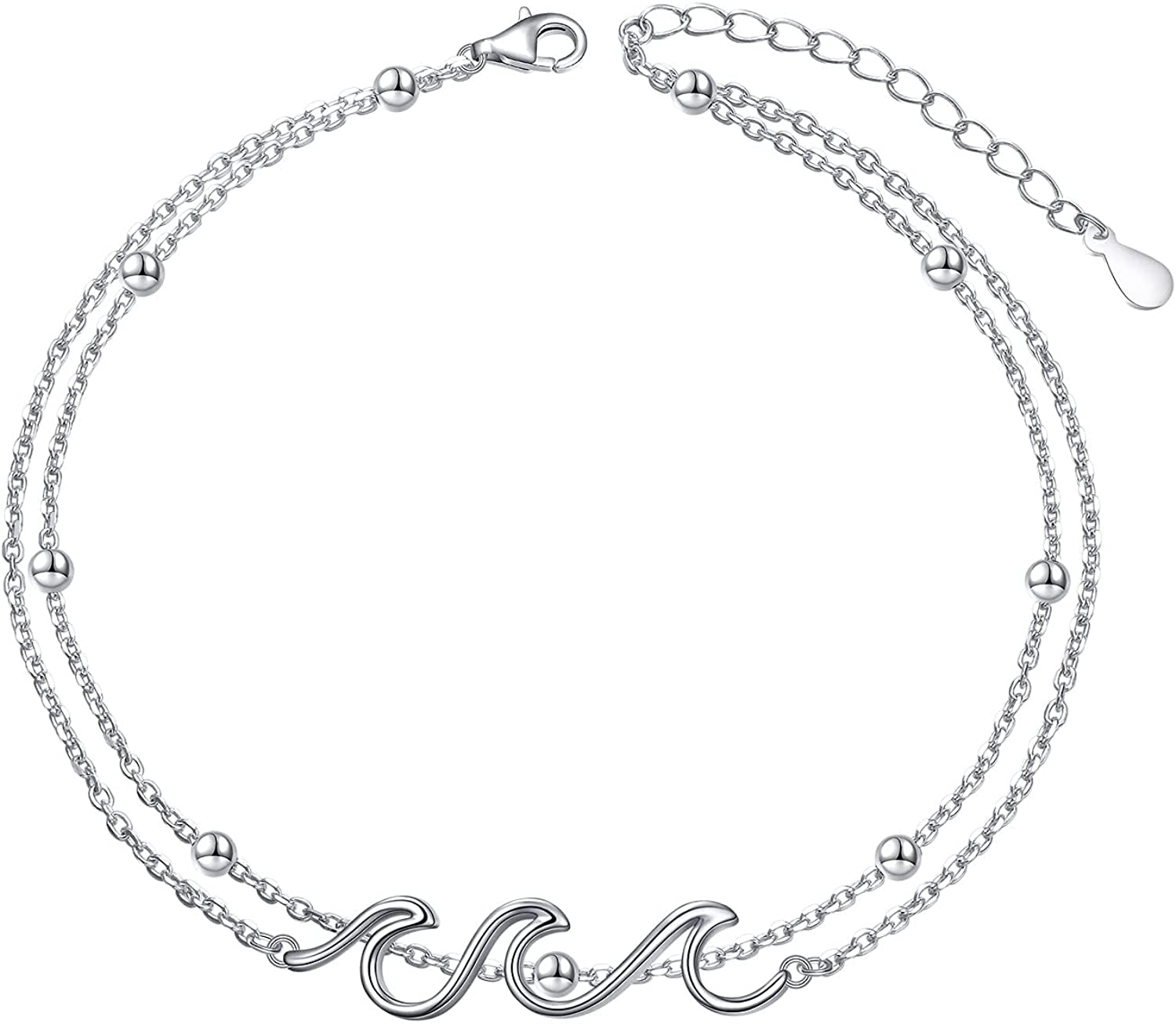 Wave Ocean Beach Sea Anklet for Women S925 Sterling Silver Adjustable Starfish Layered Ankle Foot Bracelet Apparel & Accessories > Jewelry > Anklets Alphm Wave Bead  