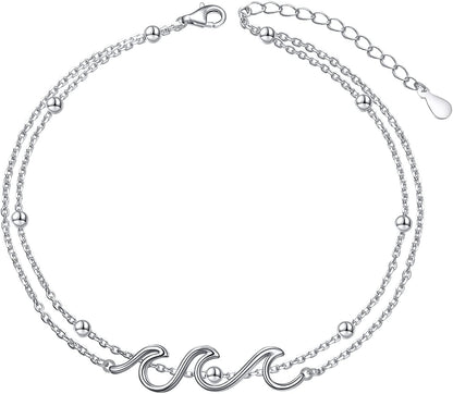 Wave Ocean Beach Sea Anklet for Women S925 Sterling Silver Adjustable Starfish Layered Ankle Foot Bracelet Apparel & Accessories > Jewelry > Anklets Alphm Wave Bead  
