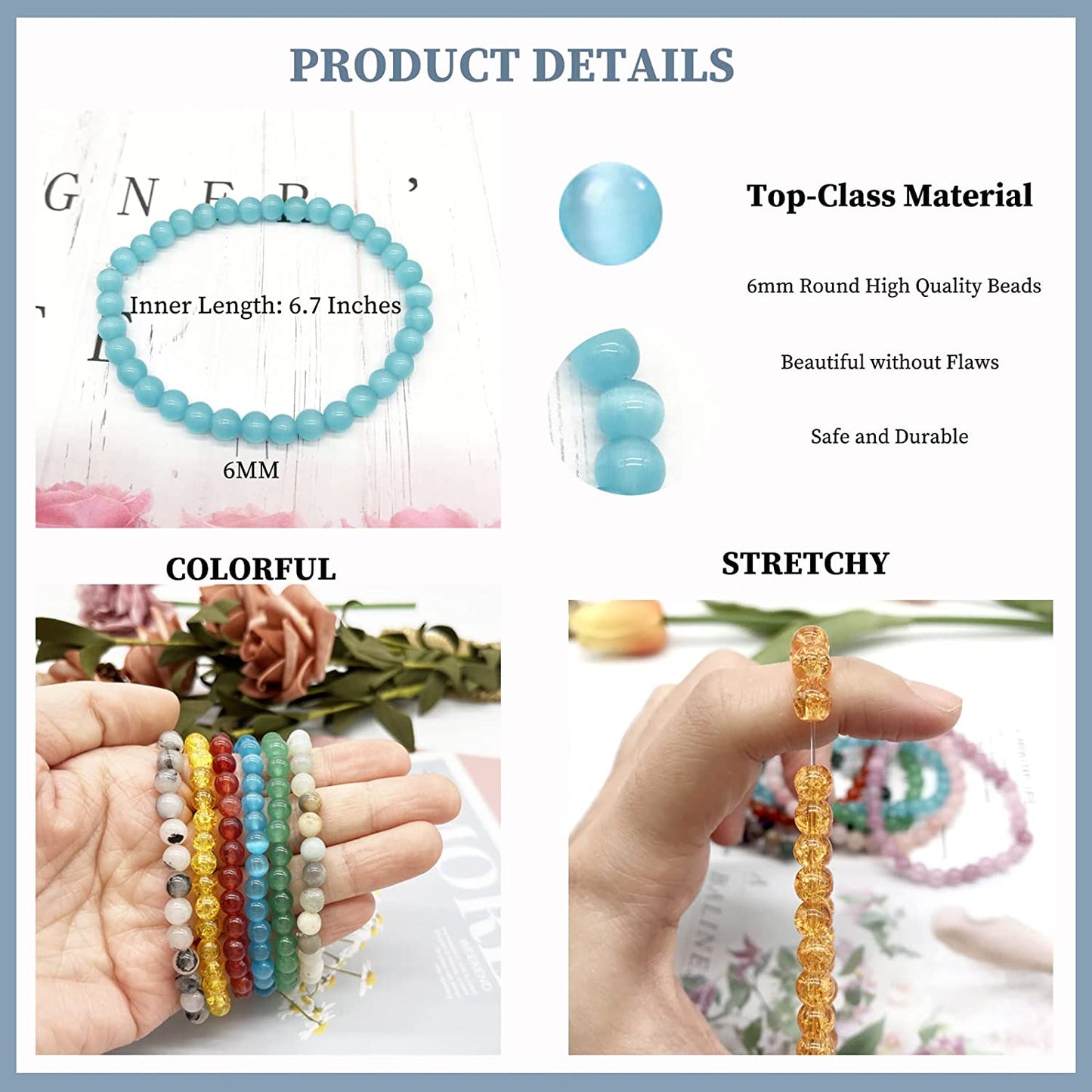 Svovin 12Pcs Gemstone 6Mm Semi Precious round Beaded Bracelet Set for Women Men Girl Healing Crystal Stretch Energy Stone Bead Bracelets Jewelry Apparel & Accessories > Jewelry > Bracelets Svovin   