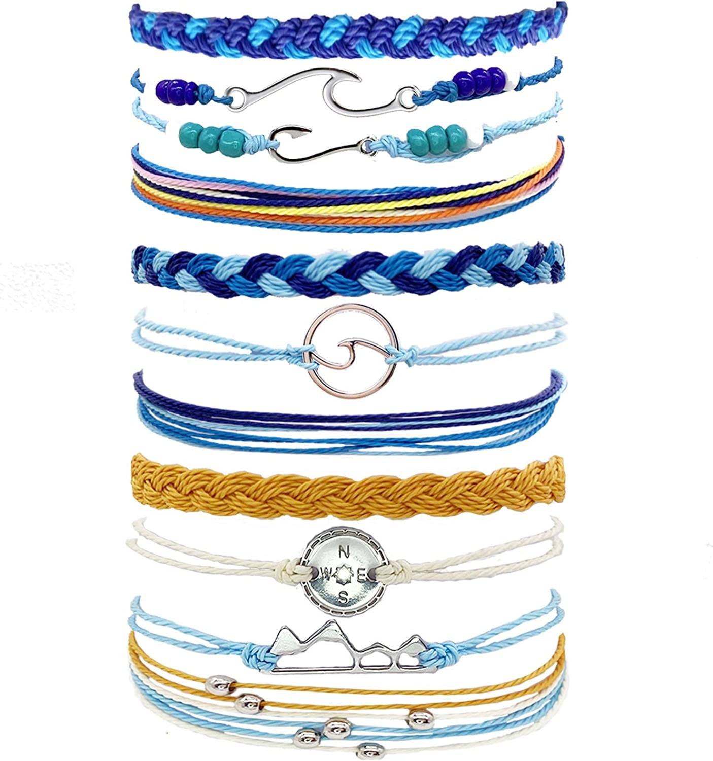 Waterproof String Bracelets for Girls Summer Wave Bracelet Friendship Handmade Wave Bracelet Apparel & Accessories > Jewelry > Bracelets Highven C-11pcs-String Bracelets  