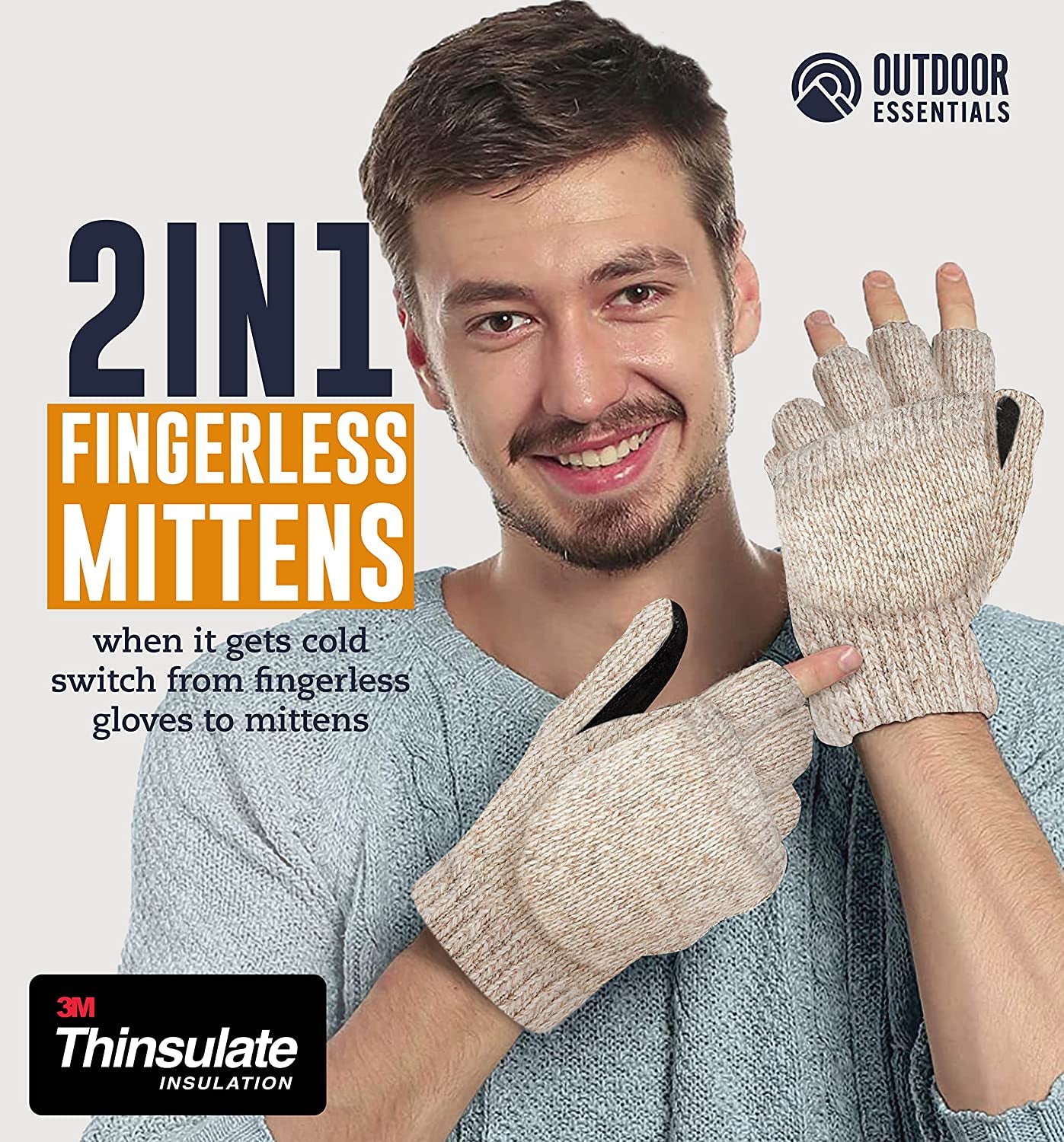 Fingerless Winter Gloves Convertible Wool Mittens for Men & Women - Warm Thermal Knit Flip Top Snow Glove for Cold Weather Apparel & Accessories > Clothing Accessories > Gloves & Mittens OutdoorEssentials   