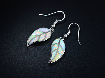 Barzel 18K White Gold/Rose Gold Plated Created White or Green Opal Leaf Drop Dangling Earrings Apparel & Accessories > Jewelry > Earrings Barzel   