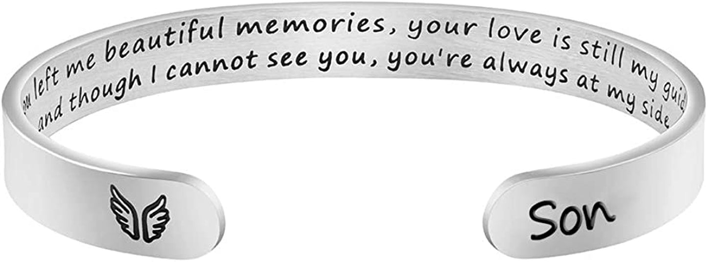 Joycuff Memorial Gifts for Women Inspirational Cuff Bracelet Sympathy Jewelry Loss of Loved One Sympathy Gifts Remember Her Apparel & Accessories > Jewelry > Bracelets JoycuFF You left me beautiful memories...--Son  