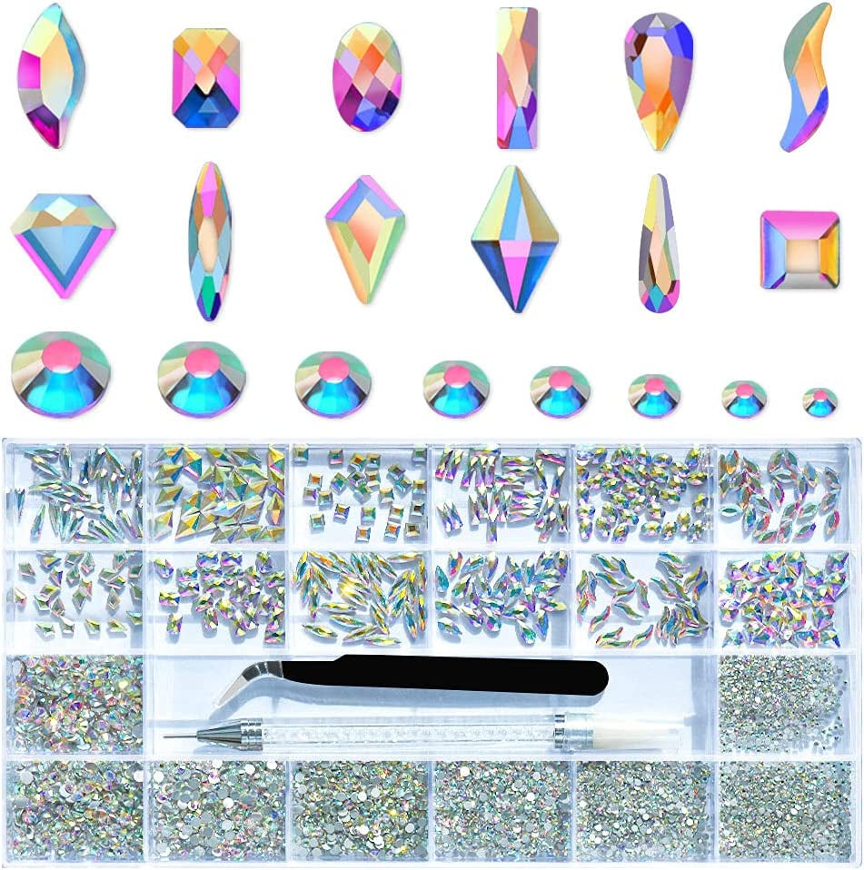 Molisaka Black Nail Art Rhinestones, Glass Flat Back Rhinestones for Nails Decorations, Bling Crystals Nail Gems for Nail Design, 3D Nail Jewels Set with Rhinestone Picker Tools (2320Pcs) Health & Beauty > Personal Care > Cosmetics > Cosmetic Tools > Nail Tools Molisaka 21 Grids AB  