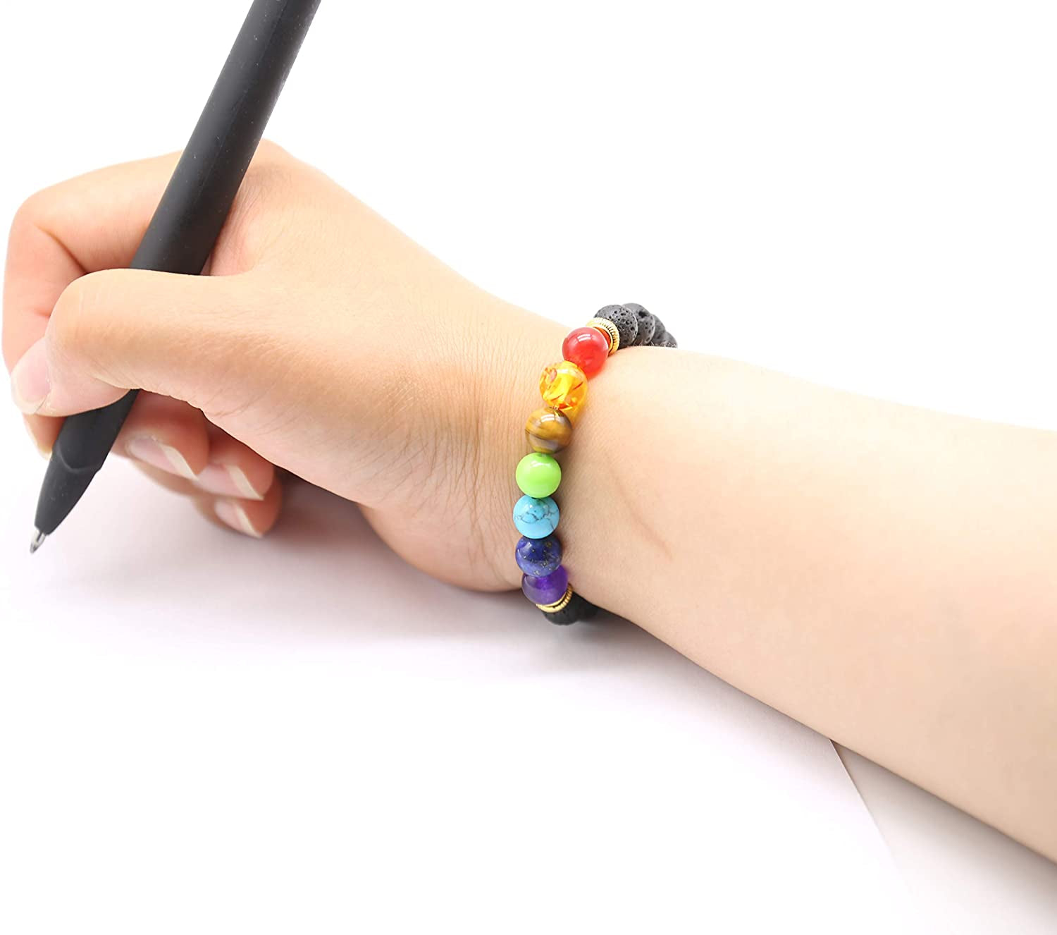 HEDQFM 2Pcs Lava Rock 7 Chakra Bracelets Aromatherapy Essential Oil Diffuser Bracelets Couples Yoga Beads Bracelet Volcanic Lava Stone Stretch Bracelet for Men Women Apparel & Accessories > Jewelry > Bracelets HEDQFM   