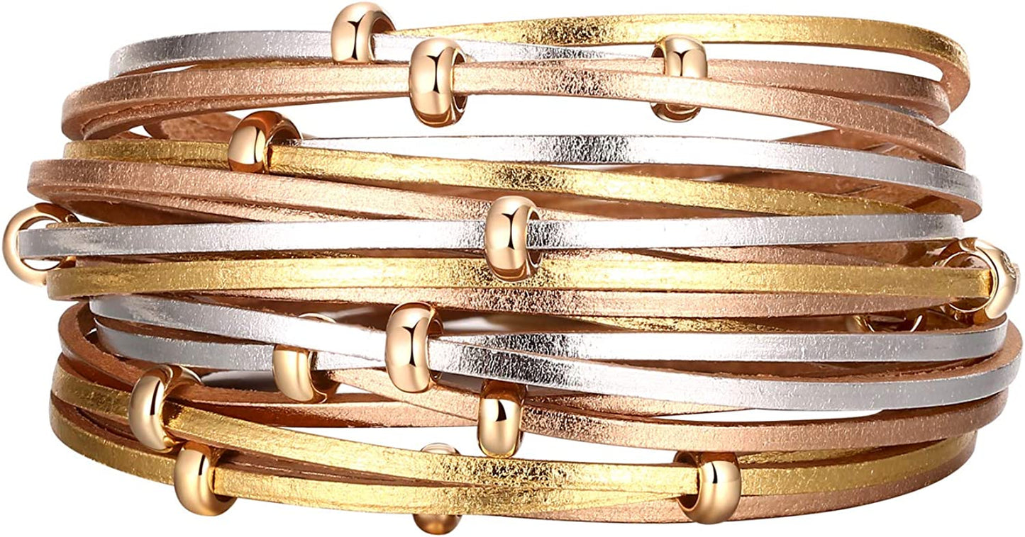 Fesciory Leather Wrap Bracelet for Women, Leopard Multi-Layer Magnetic Buckle Cuff Bracelet Jewelry Apparel & Accessories > Jewelry > Bracelets Fesciory B17-Gold Circle  