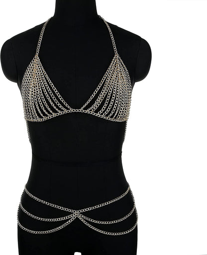 Maijiao Adjustable Gold Body Chain Set - Boho Summer Beach Bikini Belly Chain Jewelry for Women Rave Full Body Jewelry Layered Bra Chain Necklace Chain Dress Apparel & Accessories > Jewelry > Body Jewelry Maijiao   