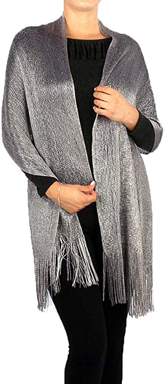 Paskmlna® Two Tone Modern Metallic Fishnet Party Shawl Fringe Lurex Scarf Apparel & Accessories > Clothing Accessories > Scarves & Shawls PASKMLNA Dark Gray M8-24  
