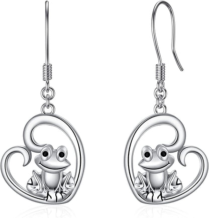 POPKIMI Christmas Gifts Dangle Earrings Frog/Wolf/Dragonfly/Dog Cat Pet Paw Print/Hummingbird /Sea Turtle/Sloth Dangle Drop Hook Earrings Opal Crystal Sterling Silver Cute Animal Dangle Earrings Animal Jewelry Birthday Christmas Gift Apparel & Accessories > Jewelry > Earrings POPKIMI Frog  