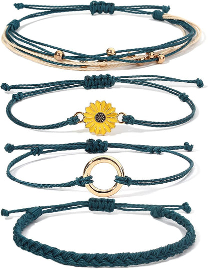 Sunflower String Bracelet Handmade Braided Rope Charms Boho Surfer Bracelet for Teen Girls Preteens Women Apparel & Accessories > Jewelry > Bracelets FANCY SHINY Dark Cyan  