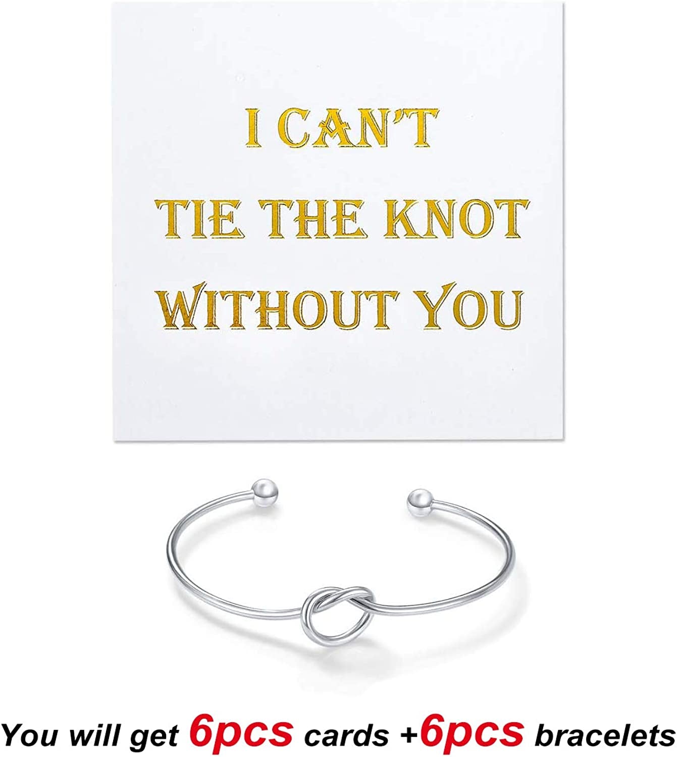 CHICNOW I Can'T Tie the Knot without You Bridesmaid Gift Cards Bridesmaid Bracelets Silver Tone- Set of 4,5,6 Apparel & Accessories > Jewelry > Bracelets Chicnow   