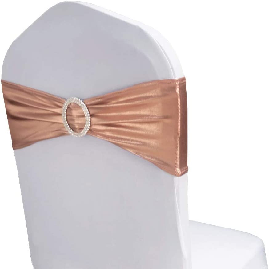 WENSINL Pack of 50 Stretch Chair Sashes for Wedding, Elastic Lycra Chair Bands with Buckle Slider, Chair Bows for Party, without White Chair Covers (Sky Blue) Apparel & Accessories > Clothing Accessories > Sashes HAOYU Rose Gold Pink Gold 50 