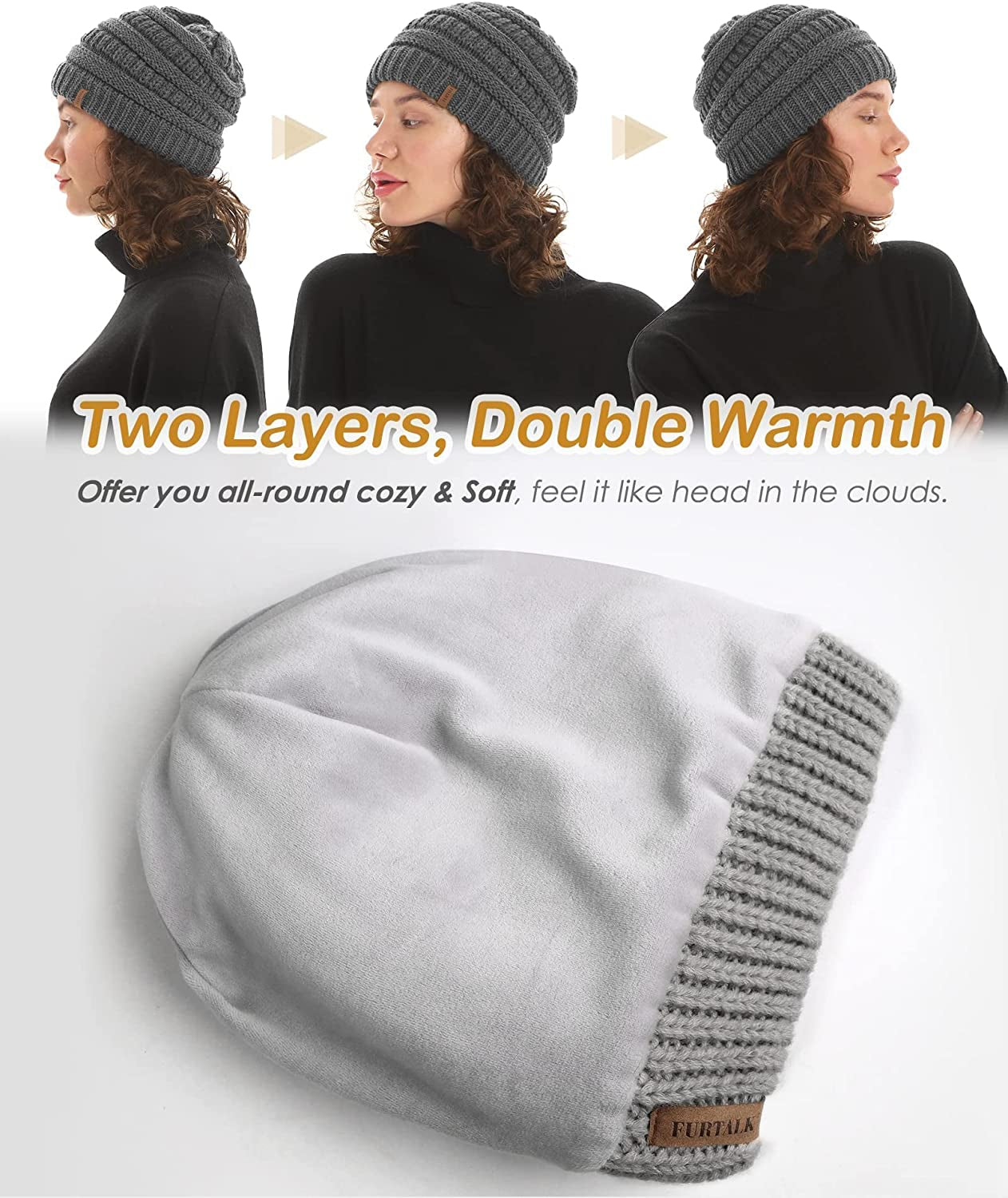 FURTALK Knit Beanie Hats for Women Men Fleece Lined Ski Skull Cap Slouchy Winter Hat Apparel & Accessories > Clothing Accessories > Hats KYLIE MAX   