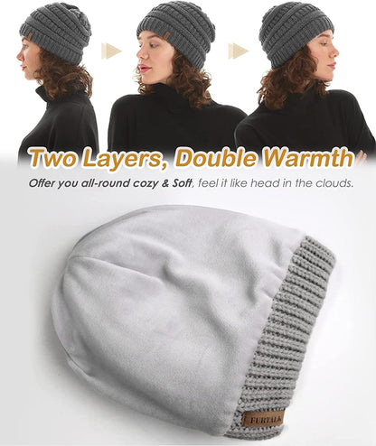 FURTALK Knit Beanie Hats for Women Men Fleece Lined Ski Skull Cap Slouchy Winter Hat Apparel & Accessories > Clothing Accessories > Hats KYLIE MAX   