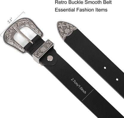 Women Leather Belts Ladies Vintage Western Design Black Waist Belt for Pants Jeans Dresses Apparel & Accessories > Clothing Accessories > Belts KYLIE MAX   