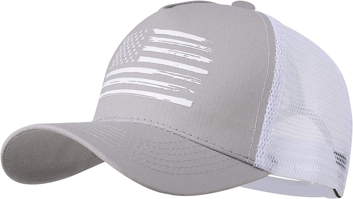 VIONLAN Baseball Cap American Flag Trucker Hat for Men Women 3D Embossed Logo Adjustable Outdoor Mesh Snapback Hat Apparel & Accessories > Clothing Accessories > Hats VIONLAN Gray/White Flag  