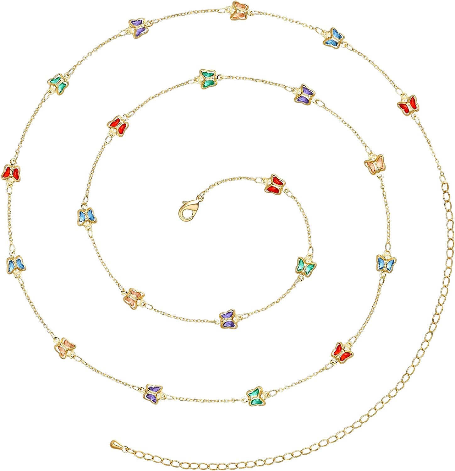 Kissyan Bikini Body Chains for Women, 14K Gold Adjustable Sexy Waist Chain Summer Beach Colorful Cuban Link Pearl Evil Eyes Belly Chain Handmade Jewelry Apparel & Accessories > Jewelry > Body Jewelry KissYan Gold-butterfly chain  
