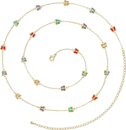 Kissyan Bikini Body Chains for Women, 14K Gold Adjustable Sexy Waist Chain Summer Beach Colorful Cuban Link Pearl Evil Eyes Belly Chain Handmade Jewelry Apparel & Accessories > Jewelry > Body Jewelry KissYan Gold-butterfly chain  