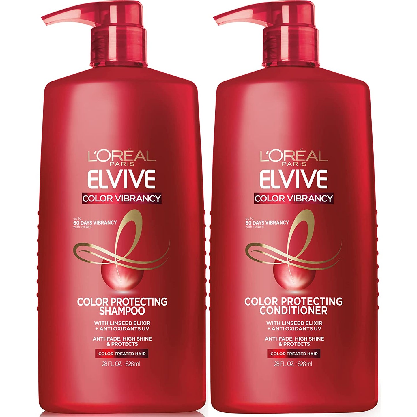 L'Oreal Paris Elvive Color Vibrancy Protecting Conditioner, for Color Treated Hair, Conditioner with Linseed Elixir and Anti-Oxidants, for Anti-Fade, High Shine, and Color Protection, 28 Fl Oz Health & Beauty > Personal Care > Hair Care L'Oreal Paris Shampoo & Conditioner set  