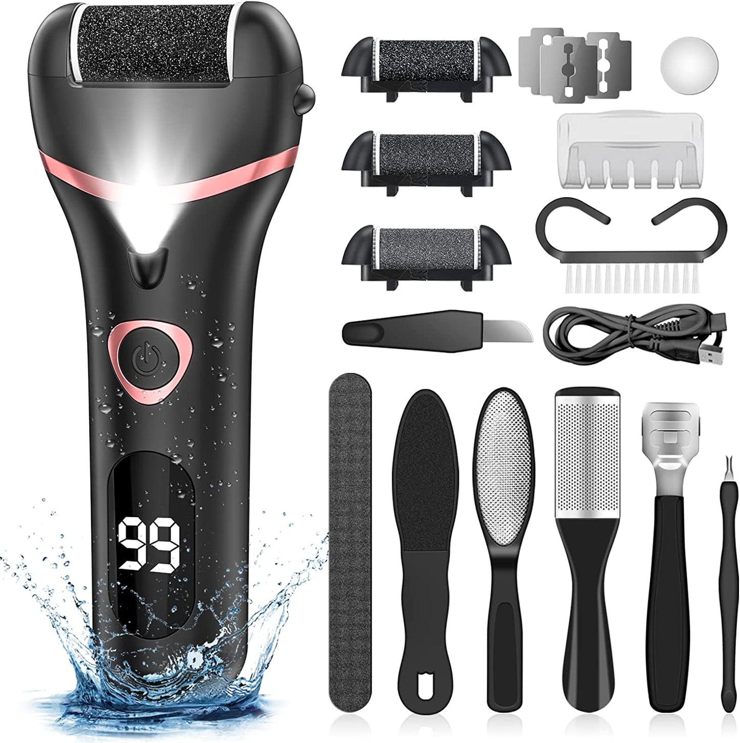 Electric Foot Callus Remover Kit, Banral 10 In1 Rechargeable Pedicure Tools Foot Care Feet File with 3 Roller Heads,2 Speed,Battery Display for Remove Cracked Heels Calluses and Dead Skin Health & Beauty > Personal Care > Foot Care Banral Black  