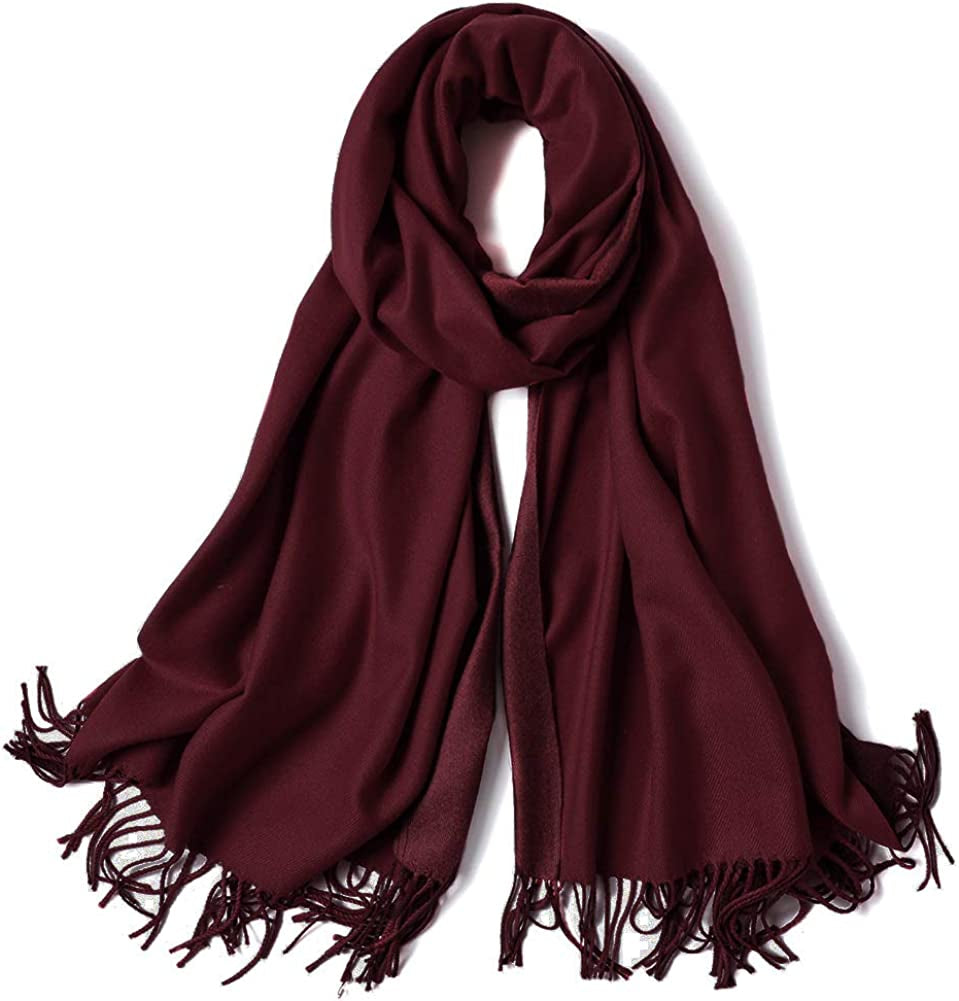 SOJOS Women Large Soft Cashmere Feel Pashmina Shawls and Wraps Winter Scarf for Evening Dresses SC304 Apparel & Accessories > Clothing Accessories > Scarves & Shawls SOJOS 304c9 Burgundy  