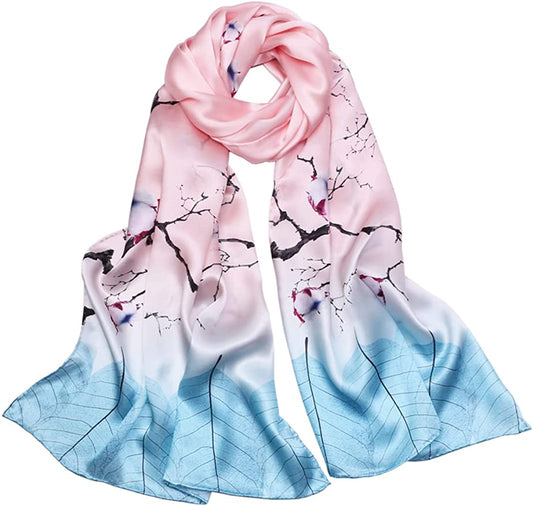 Women'S Mulberry Silk Scarf Floral Print Satin Long Scarf Wrap Shawl Apparel & Accessories > Clothing Accessories > Scarves & Shawls Smi&Love Fzlr02  