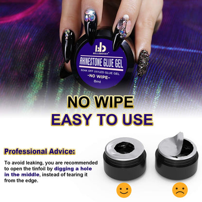 Nail Art 8Ml×2 NO WIPE Rhinestone Glue Gel Kit(Led Light Cure Needed) Adhesive Resin Gem Stone Jewelry Beads Diamond Gel Nail Polish Clear Decoration with Nail Rhinestones(Crystal+Acrylic+Rivet)+Tools Health & Beauty > Personal Care > Cosmetics > Cosmetic Tools > Nail Tools BELLEBOOST   