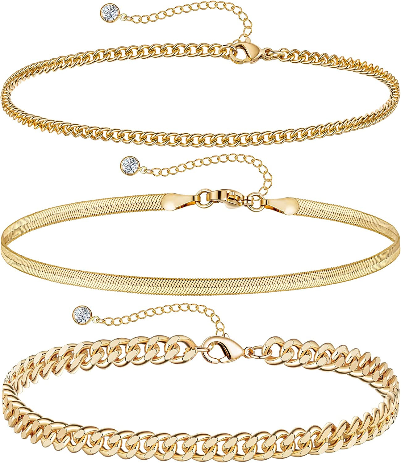 DEARMAY Gold Anklets for Women 14K Gold Ankle Bracelets for Women Waterproof Cuban Link Anklets Set Layered Anklet Bracelets for Women Anklet for Women Gold Jewelry Gift Apparel & Accessories > Jewelry > Anklets DEARMAY B  