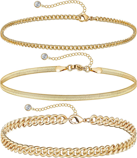 DEARMAY Gold Anklets for Women 14K Gold Ankle Bracelets for Women Waterproof Cuban Link Anklets Set Layered Anklet Bracelets for Women Anklet for Women Gold Jewelry Gift Apparel & Accessories > Jewelry > Anklets DEARMAY B  
