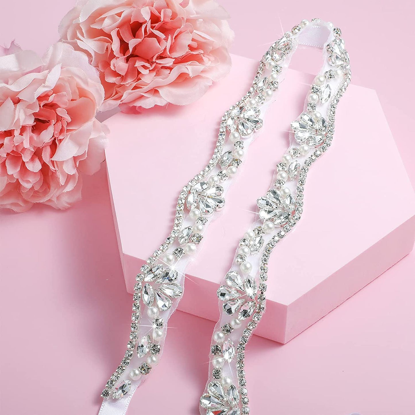 Bling Handmade Rhinestone Bridal Belt Crystal Diamond Wedding Belt Ribbon Sash Apparel & Accessories > Clothing Accessories > Belts Geyoga   