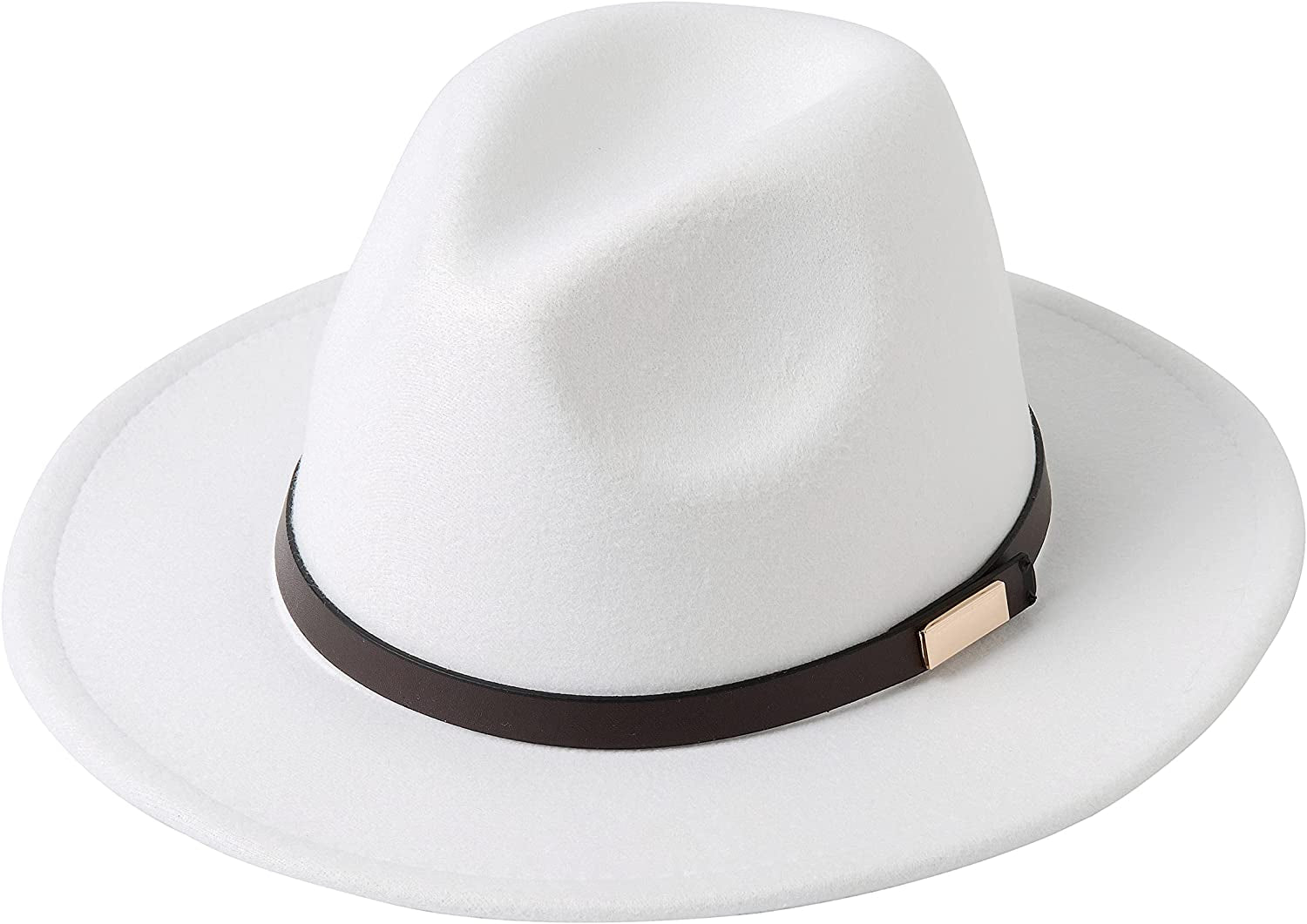 Lanzom Women Lady Retro Wide Brim Floppy Panama Hat Belt Buckle Wool Fedora Hat Apparel & Accessories > Clothing Accessories > Hats Lanzom 01-white One Size 