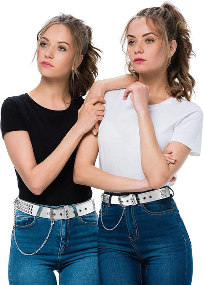 Studded Belts Punk Rock Belts for Women Threads Goth Pyramid Pu Leather Belts with Chains for Gothic Clothing Accessories Apparel & Accessories > Clothing Accessories > Belts Geyoga   