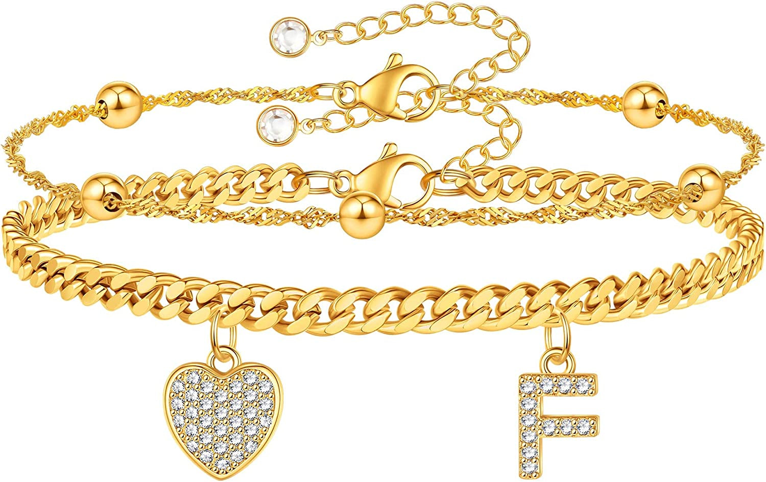 Gold Ankle Bracelets for Women 14K Gold Plated Heart Initial Cuban Link Anklets for Women Charm Gold Anklet for Women Summer Bracelets for Teen Girls Women Anklets Jewelry Apparel & Accessories > Jewelry > Anklets BRIJEWLIC F  