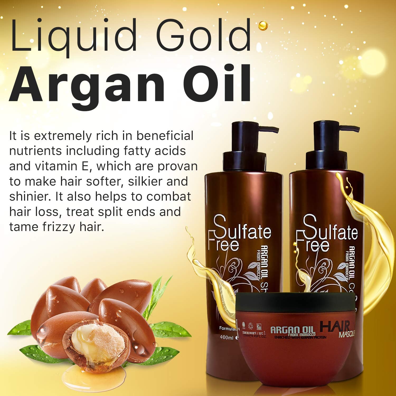 Moroccan Argan Oil Shampoo Conditioner and Hair Mask | Sulfate Free Set Best Gift for Damaged, Dry, Curly or Frizzy Hair - Thickening for Fine/Thin Hair Safe for Color and Keratin Treated Hair Health & Beauty > Personal Care > Hair Care BINGO HAIR CARE   