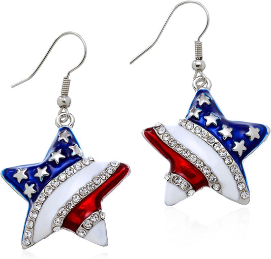 Pammyj Red White Bllue American Flag Earrings Apparel & Accessories > Jewelry > Earrings PammyJ Necklace Star  