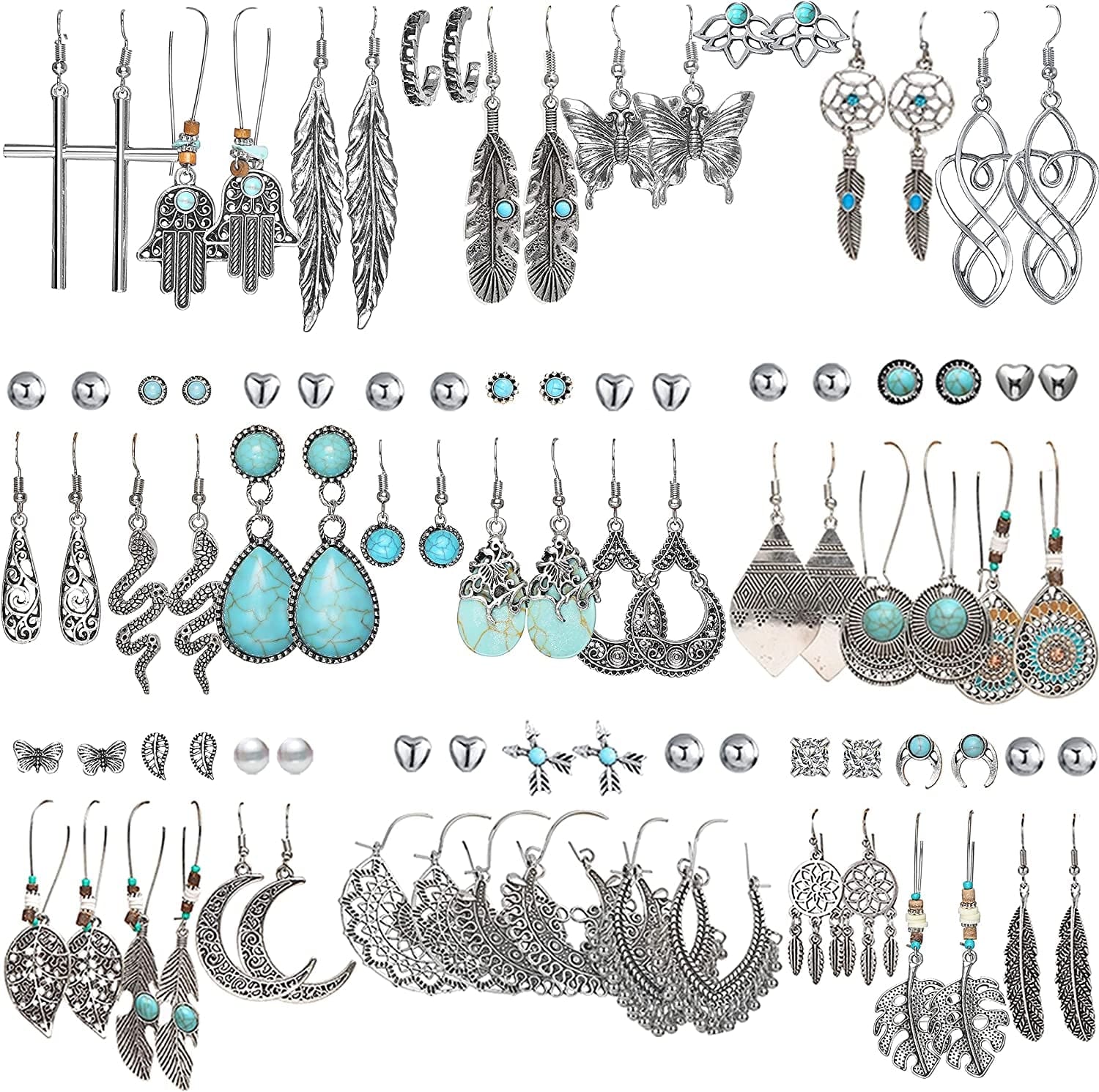 45 Pairs Bohemian Silver Drop Dangle Earrings Set for Women/Girl, Hypoallergenic Fashion Vintage Bronze Waterdrop Dangling Earrings Jewelry for Birthday/Christmas Gift Apparel & Accessories > Jewelry > Earrings 17 MILE   