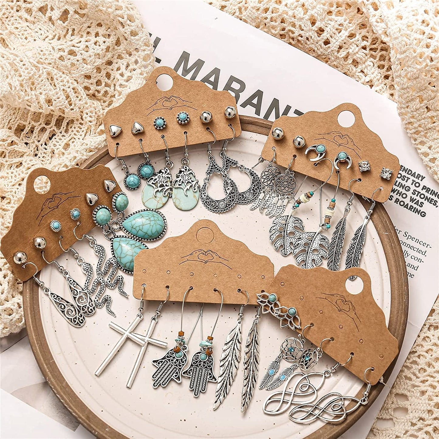 45 Pairs Bohemian Silver Drop Dangle Earrings Set for Women/Girl, Hypoallergenic Fashion Vintage Bronze Waterdrop Dangling Earrings Jewelry for Birthday/Christmas Gift Apparel & Accessories > Jewelry > Earrings 17 MILE   