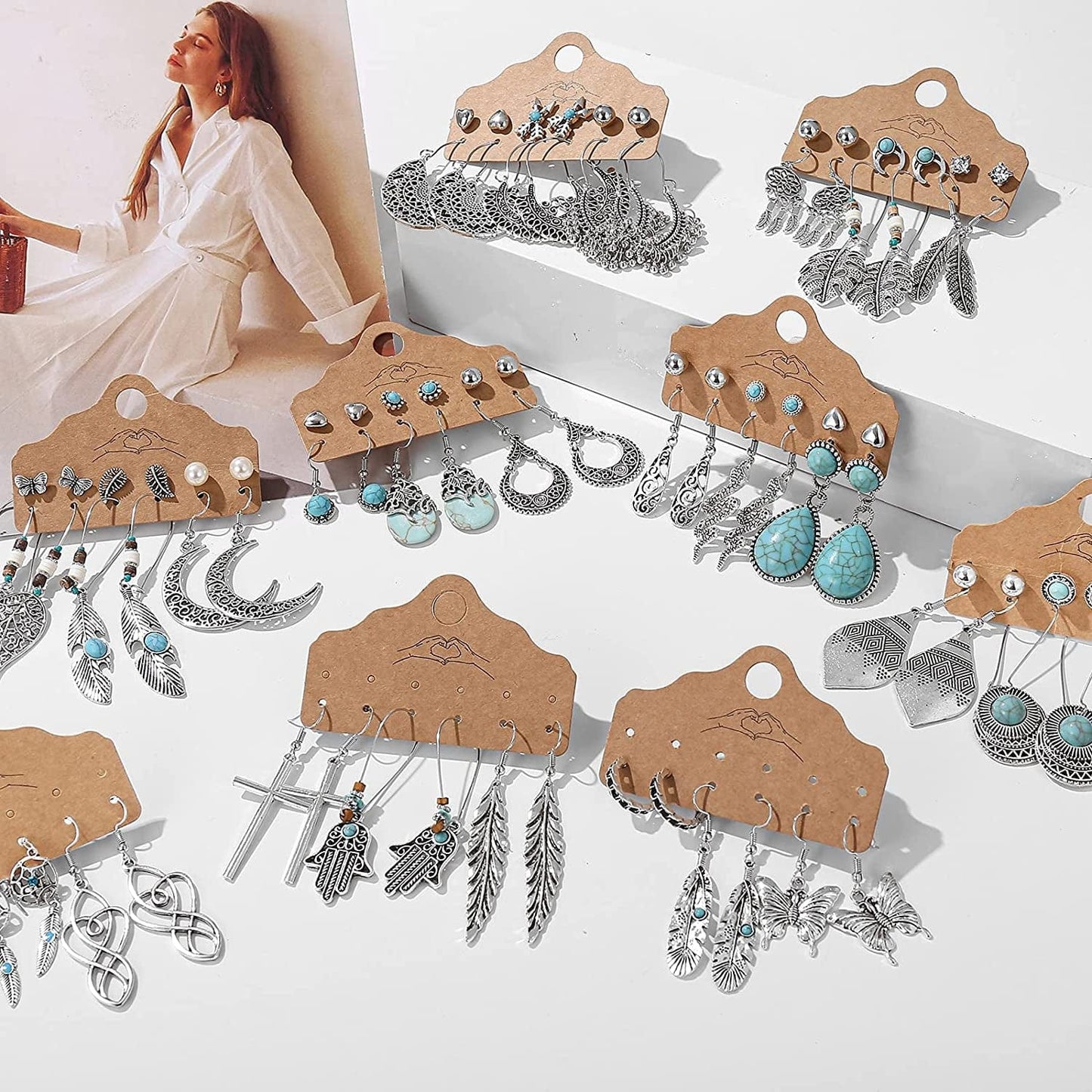 45 Pairs Bohemian Silver Drop Dangle Earrings Set for Women/Girl, Hypoallergenic Fashion Vintage Bronze Waterdrop Dangling Earrings Jewelry for Birthday/Christmas Gift Apparel & Accessories > Jewelry > Earrings 17 MILE   