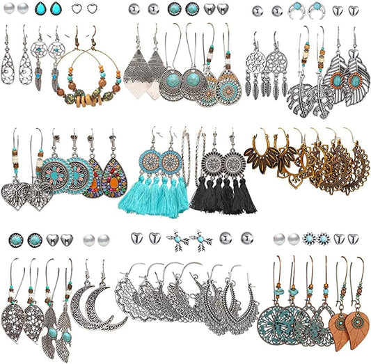 45 Pairs Fashion Hollow Drop Dangle Earrings Set for Women Girls Bohemian National Style Eardrop with Bronze Waterdrop Leaf Feather Shaped Vintage Jewelry for Gifts Apparel & Accessories > Jewelry > Earrings 17 MILE   