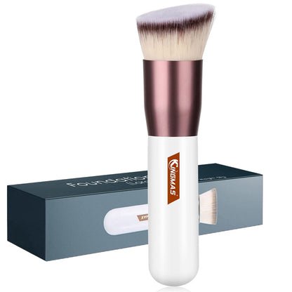 Flat Top Foundation Brush, Premium Kabuki Makeup Brush for Liquid, Blending, Cream, Powder,Blush Buffing Stippling Face Makeup Tools (Black, a (Flat Top)) Health & Beauty > Personal Care > Cosmetics > Cosmetic Tools > Makeup Tools KINGMAS White C (Angled Top) 
