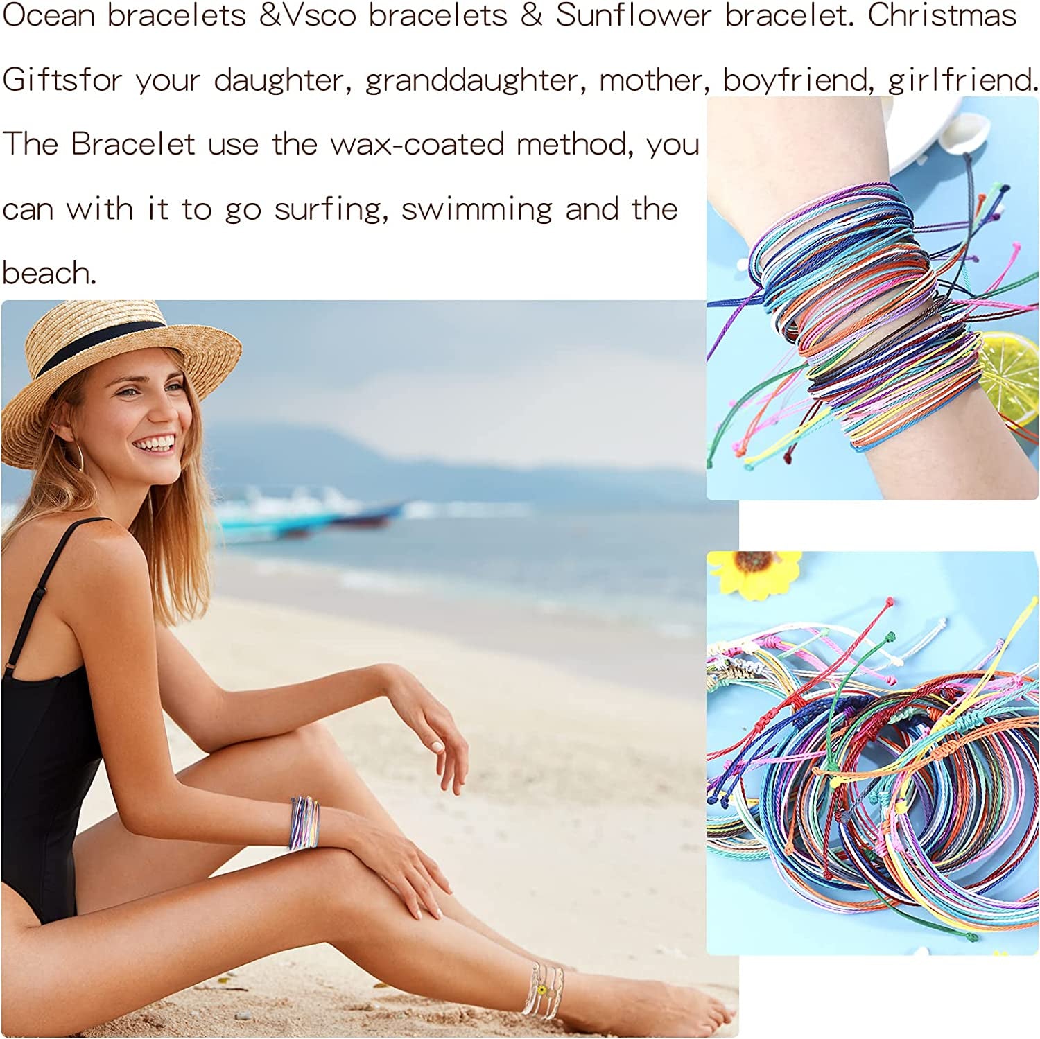 Long Tiantian Wave Bracelets for Teen Girls Cute Boho Braided String Beach Ocean Bracelet for Women Summer Jewelry Gift Apparel & Accessories > Jewelry > Bracelets Long tiantian   