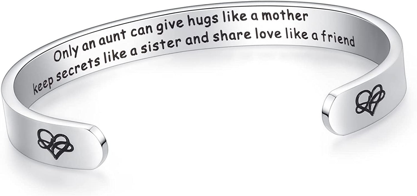 Aryahozel Motivational Cuff Bracelet for Women Girls, Personalized Jewelry Gifts for Her Daughter Mom Sister Niece Best Friends, Engraved Different Sayings Apparel & Accessories > Jewelry > Bracelets AryaHozel Aunt Gift-Only an aunt give hugs like a mother...  