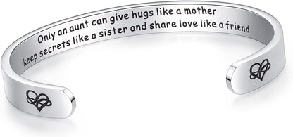 Aryahozel Motivational Cuff Bracelet for Women Girls, Personalized Jewelry Gifts for Her Daughter Mom Sister Niece Best Friends, Engraved Different Sayings Apparel & Accessories > Jewelry > Bracelets AryaHozel Aunt Gift-Only an aunt give hugs like a mother...  
