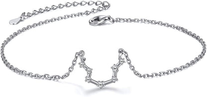 Chicsilver 12 Constellation Zodiac Anklet for Women Girls Sterling Silver Cubic Zirconia Horoscope Ankle Bracelets, 8"-10" Adjustable(With Gift Box) Apparel & Accessories > Jewelry > Anklets ChicSilver Jewelry Aquarius (Jan 20 - Feb18)  