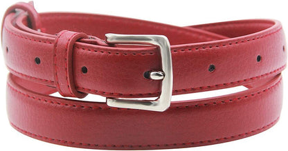 Maikun Womens Belt Skinny Leather Solid Color Pin Buckle Simple Waist for Girls Ladies Apparel & Accessories > Clothing Accessories > Belts maikun Red 42.5" long, for waist size 35-38" 