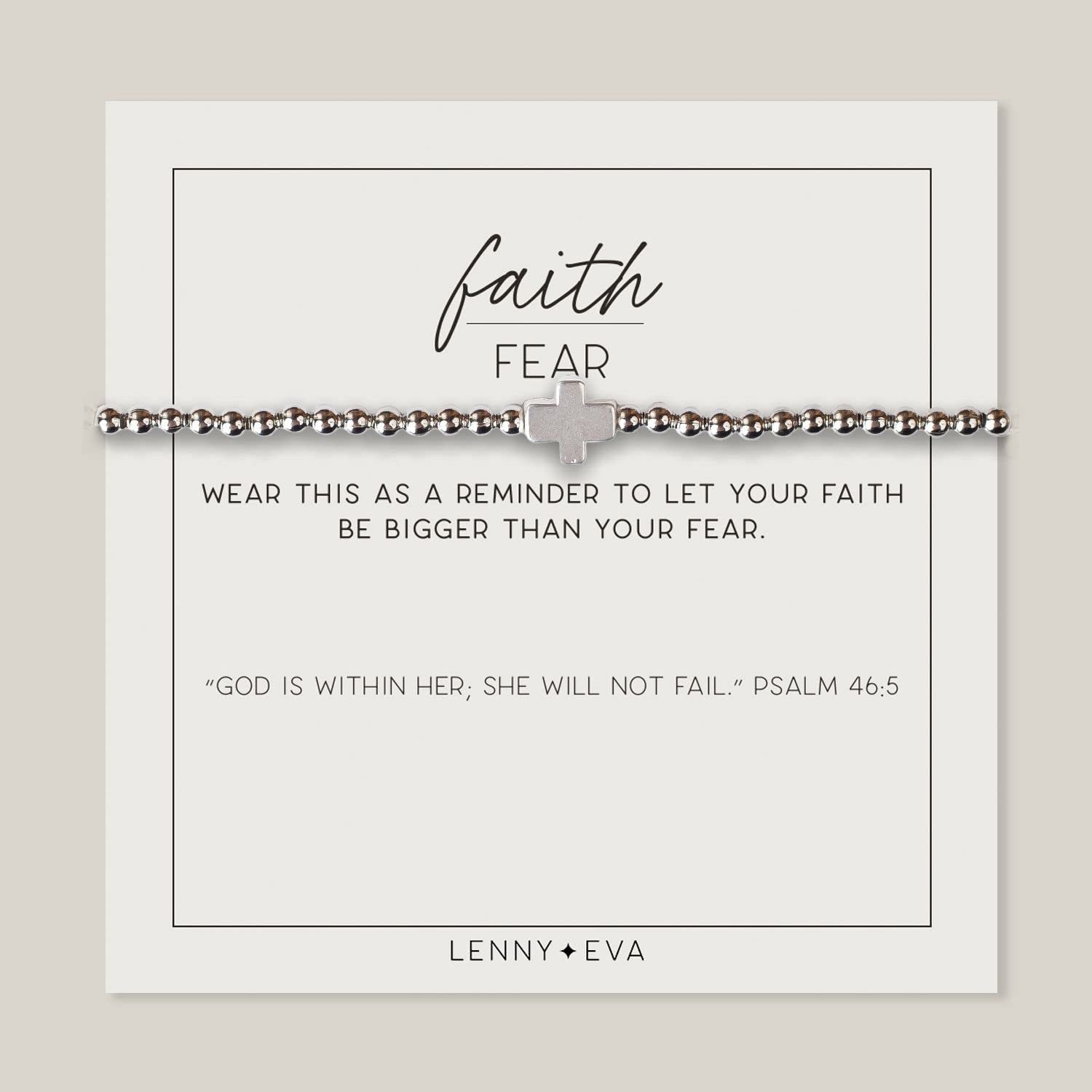 Lenny & Eva Faith over Fear Cross Stretchable Bracelets for Women, Inspirational Jewelry with Message on Card Apparel & Accessories > Jewelry > Bracelets Lenny & Eva Silver Bracelet 