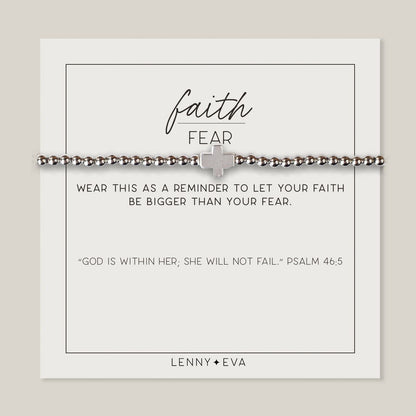 Lenny & Eva Faith over Fear Cross Stretchable Bracelets for Women, Inspirational Jewelry with Message on Card Apparel & Accessories > Jewelry > Bracelets Lenny & Eva Silver Bracelet 