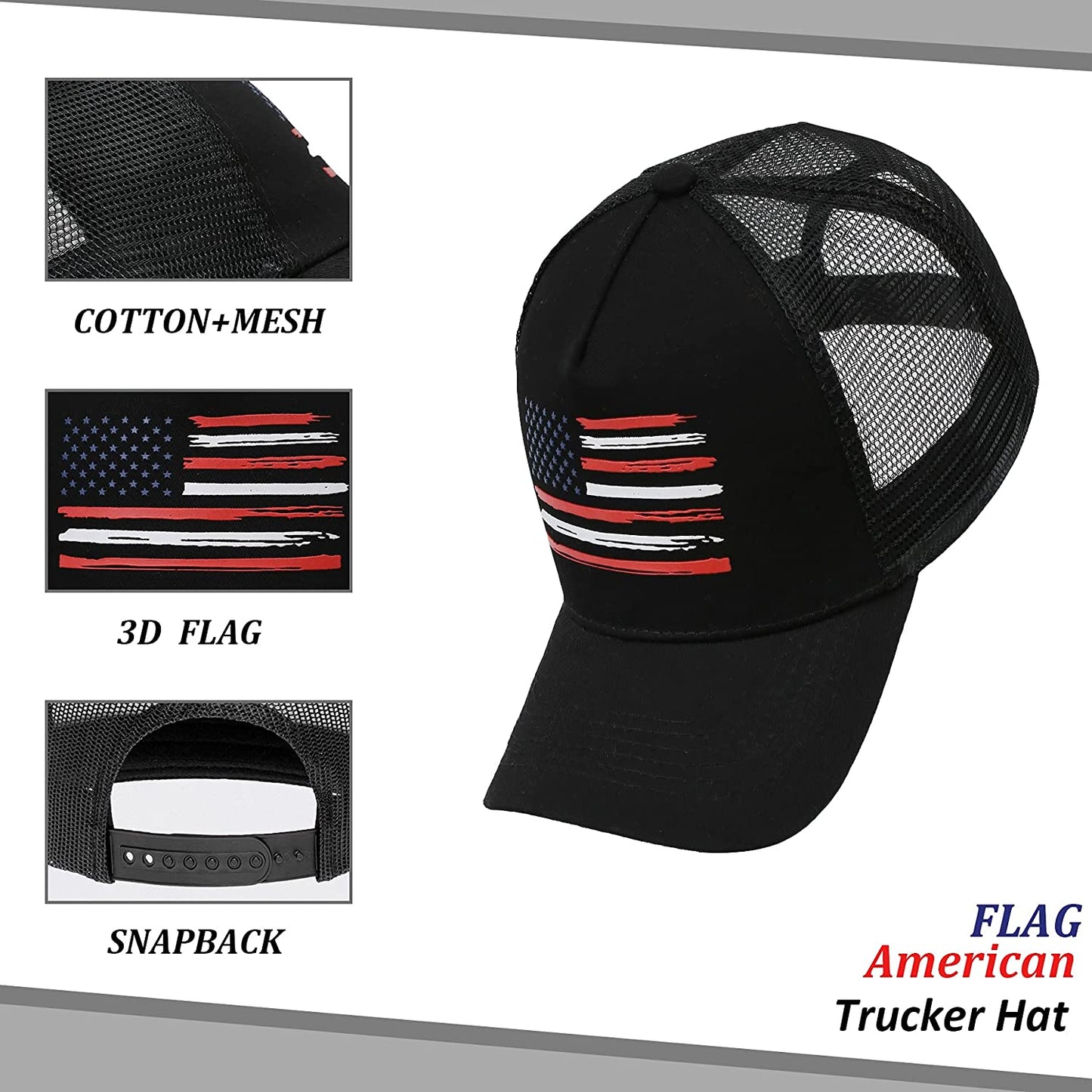 VIONLAN Baseball Cap American Flag Trucker Hat for Men Women 3D Embossed Logo Adjustable Outdoor Mesh Snapback Hat Apparel & Accessories > Clothing Accessories > Hats VIONLAN   