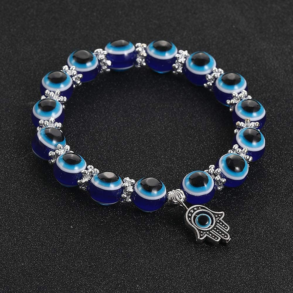 SUMMER LOVE Evil Eye Hamsa Blue Beaded Charm Stretch Bracelet Hand of Fatima Turkish Lucky Evil Eye Bracelet for Protection and Blessing Apparel & Accessories > Jewelry > Bracelets SUMMER LOVE   