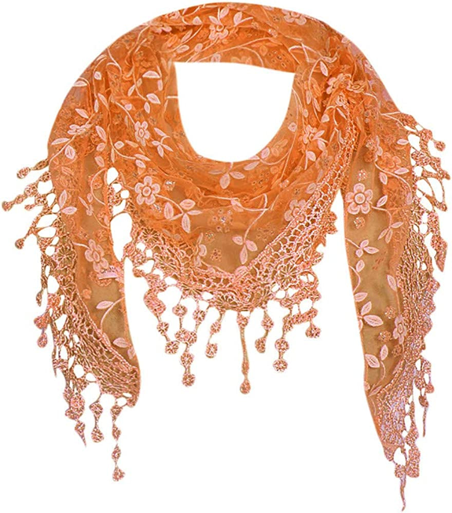 Cotchear Lace Scarf Floral Crochet Lightweight Tassel Sheer Wrap Scarves Shawl Apparel & Accessories > Clothing Accessories > Scarves & Shawls Cotchear Orange  